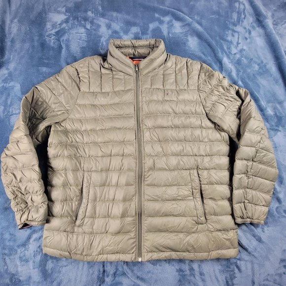 Tommy Hilfiger Natural Down Mens Size 2XL Green Puffer Jacket Packable - Picture 1 of 13
